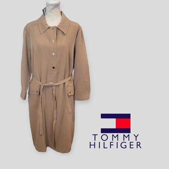 New with Tag Tommy HIfiger Flap Pocket Raglan Sleeve Belted Knee Length Dress - Picture 1 of 16